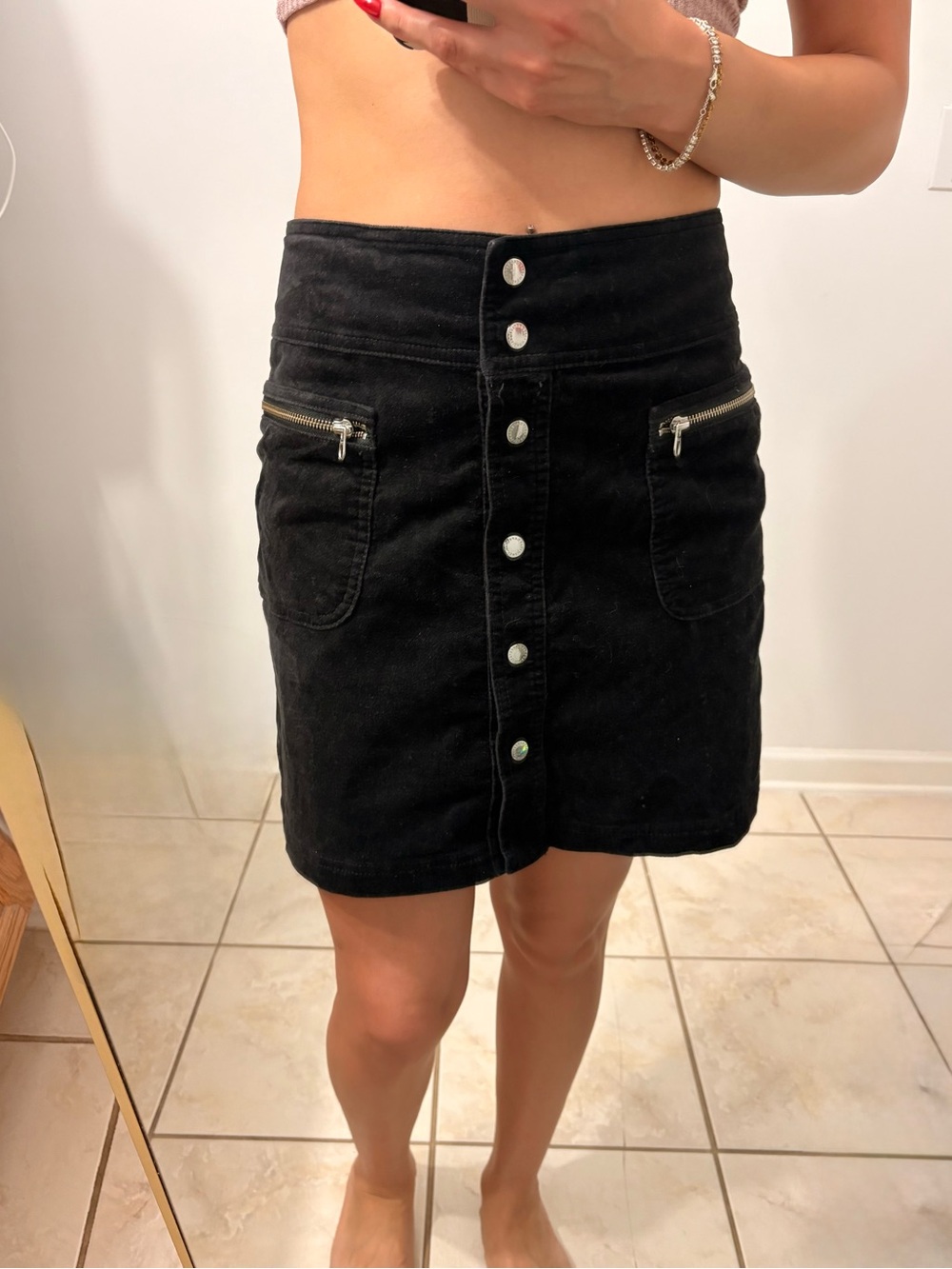 GAP Black Button-Front Mini Skirt with Zip Pockets